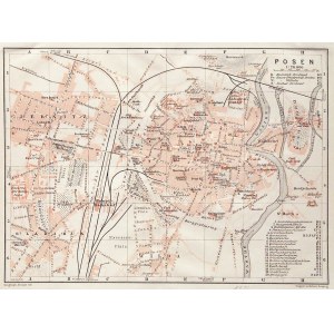 POZNAŃ. Plan miasta; Geograph. Anstalt von Wagner & Debes, Lipsk 1911; lit. kolor., st. bdb., passe- ...