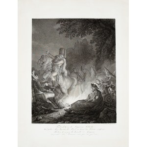 LEGNICA. Fryderyk II Wielki przed bitwą pod Legnicą (15 VIII 1760); rys. Schubert, ryt. D. Berger, B ...