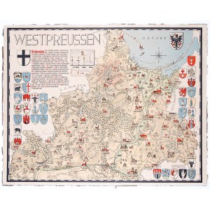 PRUSY WSCHODNIE. Mapa Prus Wschodnich; rys. niem. historyk, tłumacz, pisarz i grafik dr Hanns von Kr ...