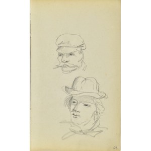 Jacek Malczewski (1854-1929), Szkice głów mężczyzn - młodego w kapeluszu i dojrzałego z wąsami w czapce