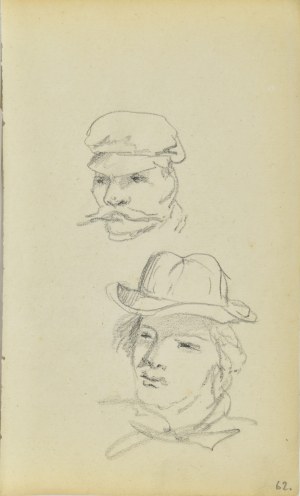 Jacek Malczewski (1854-1929), Szkice głów mężczyzn - młodego w kapeluszu i dojrzałego z wąsami w czapce