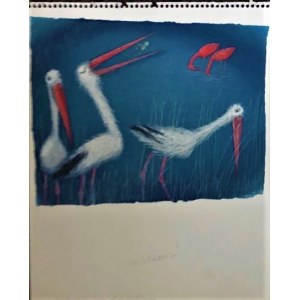 Józef Wilkoń,ilustracja do książki Flamingos