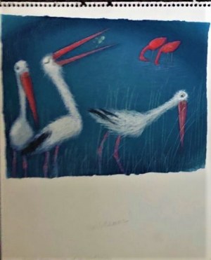 Józef Wilkoń,ilustracja do książki Flamingos