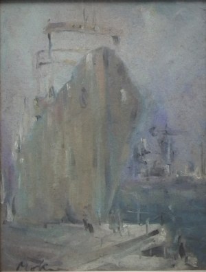 Marian Mokwa( 1889-1987) ,Statek w porcie