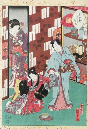 Utagawa KUNISADA II (1823-1880), Agemaki z cyklu: Murasaki Shikibu Genji karuta, 1857