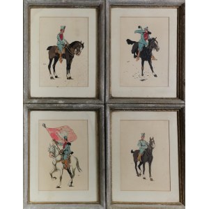 Monogrammer B.K., 20th century, Set of 4 works - Lancer on horseback