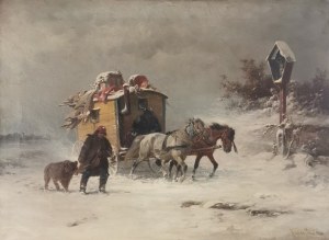 Adolf van der VENNE (1828-1911), Kuglarze w drodze w zimowy dzień, 1898