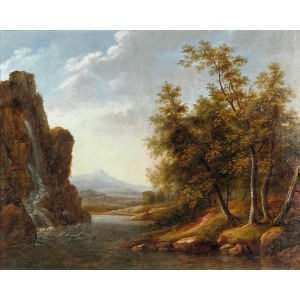 Malarz nieokreślony, XVIII w., Pejzaż sentymentalny z wodospadem