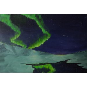 Ewelina Wasilewska, Aurelia Borealis, 2020r., olej na płótnie, 70x100cm, sygn.p.d Wasilewska '20