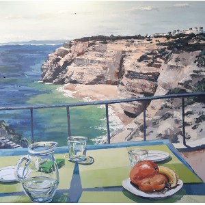 Izabela Ewa Staśkiewicz, Martwa natura w Algarve, 2020r., olej na płótnie, 80x80cm, sygn.p.d I.E..Staśkiewicz 2020