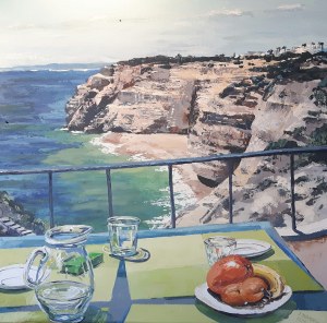 Izabela Ewa Staśkiewicz, Martwa natura w Algarve, 2020r., olej na płótnie, 80x80cm, sygn.p.d I.E..Staśkiewicz 2020