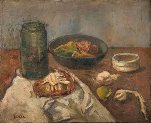Adolf Feder (1886 Odessa - 1943), Martwa natura ze słoikiem i półmiskiem owoców