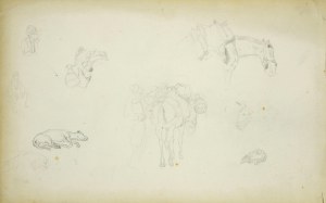 Stanisław Chlebowski (1835-1884), Miniaturowy zarys sceny rodzajowej, szkic śpiącego psa i szkice konia