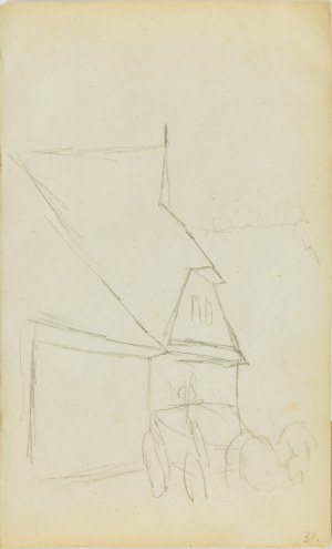 Jacek Malczewski (1854-1929), Szkic budynku ze stojącym przed nim wozem z zaprzężonym koniem