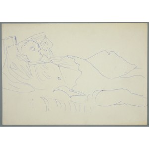 Janina Muszanka - Łakomska (1920-1982), Śpiący mężczyzna leżący w pościeli, ok. 1970