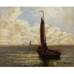 Ernst Lorenz - Murowana (1872-1950), Pejzaż morski z łodziami rybackimi