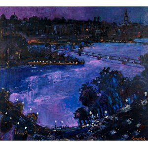 Jan Szancenbach (1928-1998), Pejzaż nocny z Paryża - Pont Neuf i Pont Des Arts, 1996