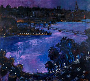Jan Szancenbach (1928-1998), Pejzaż nocny z Paryża - Pont Neuf i Pont Des Arts, 1996
