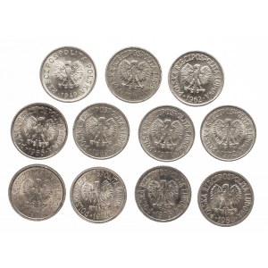 Polska, PRL 1944-1989, ciekawy zestaw 11 roczników monet 10-cio groszowych