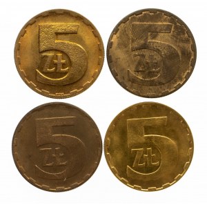 Polska, PRL 1944-1989, zestaw monet 5-cio złotowych z mosiądzu