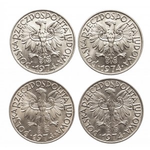 Polska, PRL 1944-1989, 5 złotych 1974 Rybak zestaw 4 monet