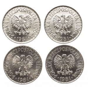 Polska, PRL 1944-1989, 1 złoty 1981, zestaw 4 monet