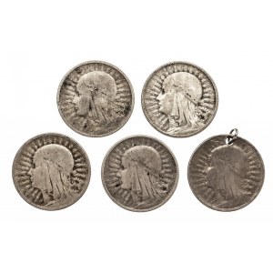 Polska, II Rzeczpospolita 1918-1939, 2 złote 1932-1934, zestaw 5 monet