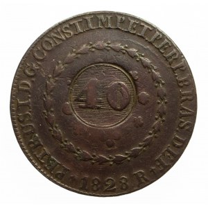 Brazylia, 40 reis 1828, kontramarka 40 (1835), Rio de Janeiro.