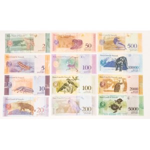 Wenezuela, zestaw banknotów od 2 do 10000 boliwarów (12 szt.)