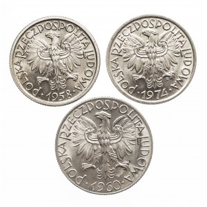 Polska, PRL 1944-1989, zestaw 3 monet aluminiowych
