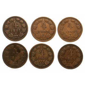 Austria, zestaw 6 monet 4. krajcarowych 1860-1861