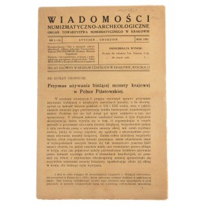 Wiadomości Numizmatyczno-Archeologiczne rok 1923, Kraków