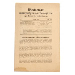 Wiadomości Numizmatyczno-Archeologiczne zeszyt sierpień 1909, Kraków