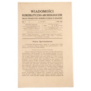 Wiadomości Numizmatyczno-Archeologiczne zeszyt lipiec 1918, Kraków