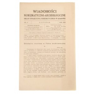 Wiadomości Numizmatyczno-Archeologiczne zeszyt listopad 1918, Kraków