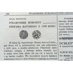 WIADOMOŚCI NUMIZMATYCZNO ARCHEOLOGICZNE Nr 62/1905 Kraków.