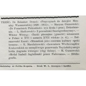 WIADOMOŚCI NUMIZMATYCZNO ARCHEOLOGICZNE Nr 69/1907, Kraków.