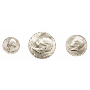 Stany Zjednoczone Ameryki, zestaw trzech srebrnych monet.