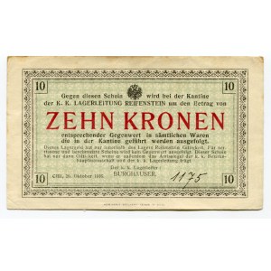 Austria Lagergeld 10 Kronen 1916 Kriegsgefangenenlager Reifenstein