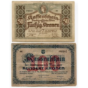 Austria Set of 2 Notgelds: 50 Kronen - 10 000 Kronen 1918 Wien