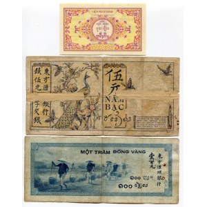 French Indochina Set of 3 Notes: 1 Piastre - 5 Piastres - 100 Piastres 1926 -53