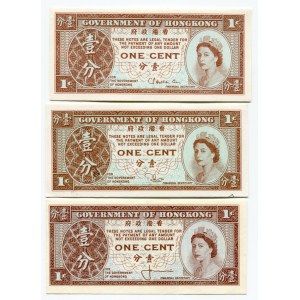 Hong Kong Set of 3 Notes of 1 Cent 1961 -86