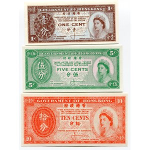 Hong Kong Set of 3 Notes: 1 - 5 - 10 Cents 1961 -71