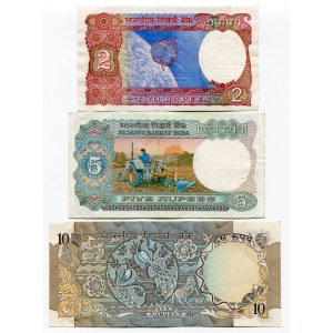 India Set of 5 Notes: 2 Rupees - 5 Rupees - 10 Rupees - 10 Rupees - 10 Rupees 1975 -96