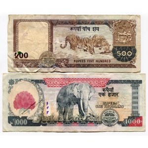 Nepal Set of 2 Notes: 500 - 1000 Rupees 2002 -08