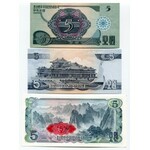 North Korea Set of 6 Notes: 5 - 5 - 5 - 10 - 50 - 100 Won 1978 -98