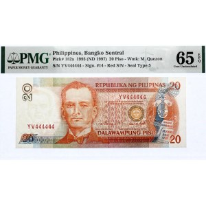 Philippines 20 Piso 1997 (ND) PMG 65 EPQ # YV 444444