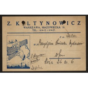 Pocztówka reklamowa Z. Kiltynowicza Warszawa.