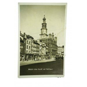 POZNAŃ Posen Alter markt mit Rathaus Stary Rynek z Ratuszem, pocztówka z II wojny światowej