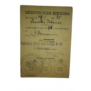 Legitymacja szkolna Publiczna Szkoła Powszechna nr 34 w Poznaniu na rok 1948